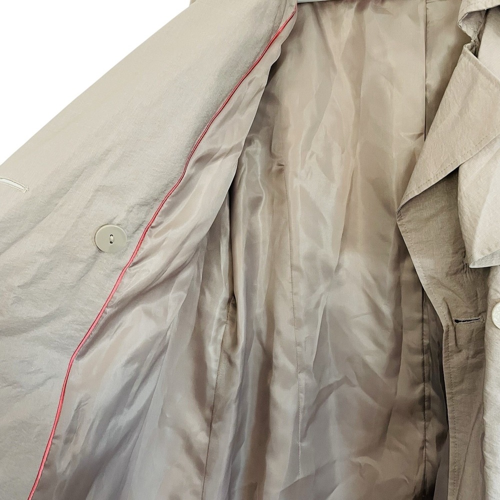 EUC Womens Tahari Tan Beige Neutral Trench Coat Ruffles Belt Dressy Nylon Medium - Picture 5 of 10